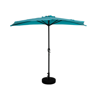 Lanai 9 ft. Aluminum Half Market Crank Lift Patio Umbrella with Black Round Base