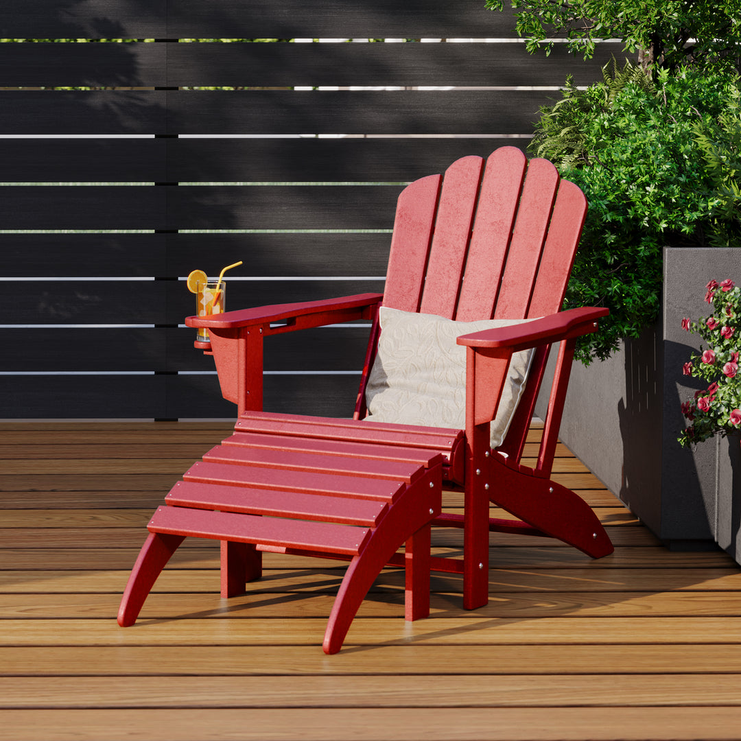 Highland 2-Piece Outdoor Patio HDPE Adirondack Chair With Ottoman and Cup Holder Set