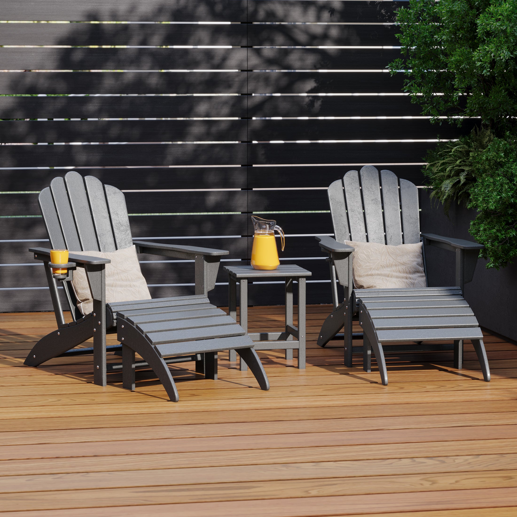 Highland 5-Piece Adirondack Chair with Folding Ottoman and Table Set