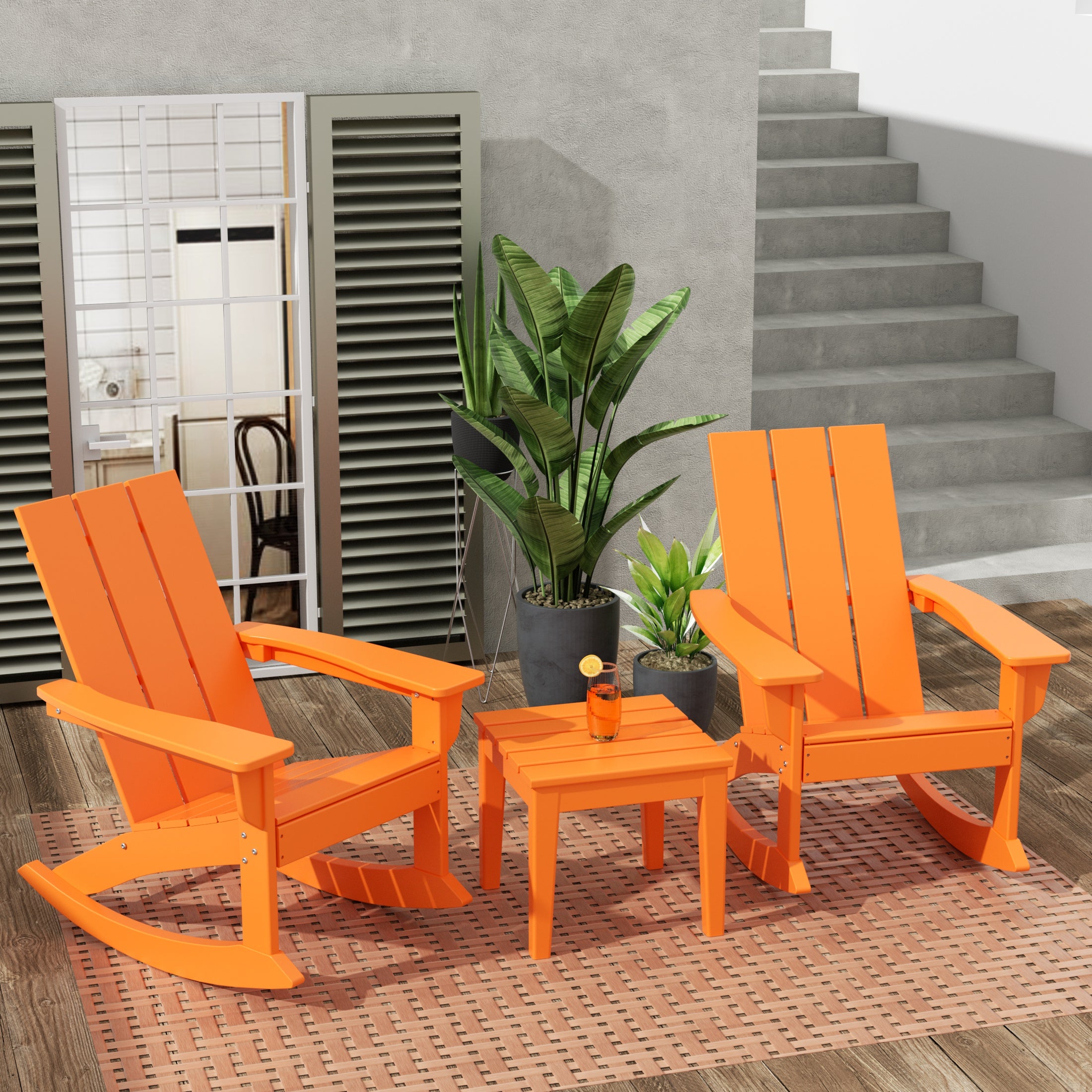 Ashore Modern Rocking Poly Adirondack Chair With Side Table 3-Piece Set