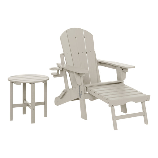 Malibu 2-Piece Outdoor Folding Adjustable Adirondack Chair with Cup Holder & Hideaway Ottoman and 18" Side Table