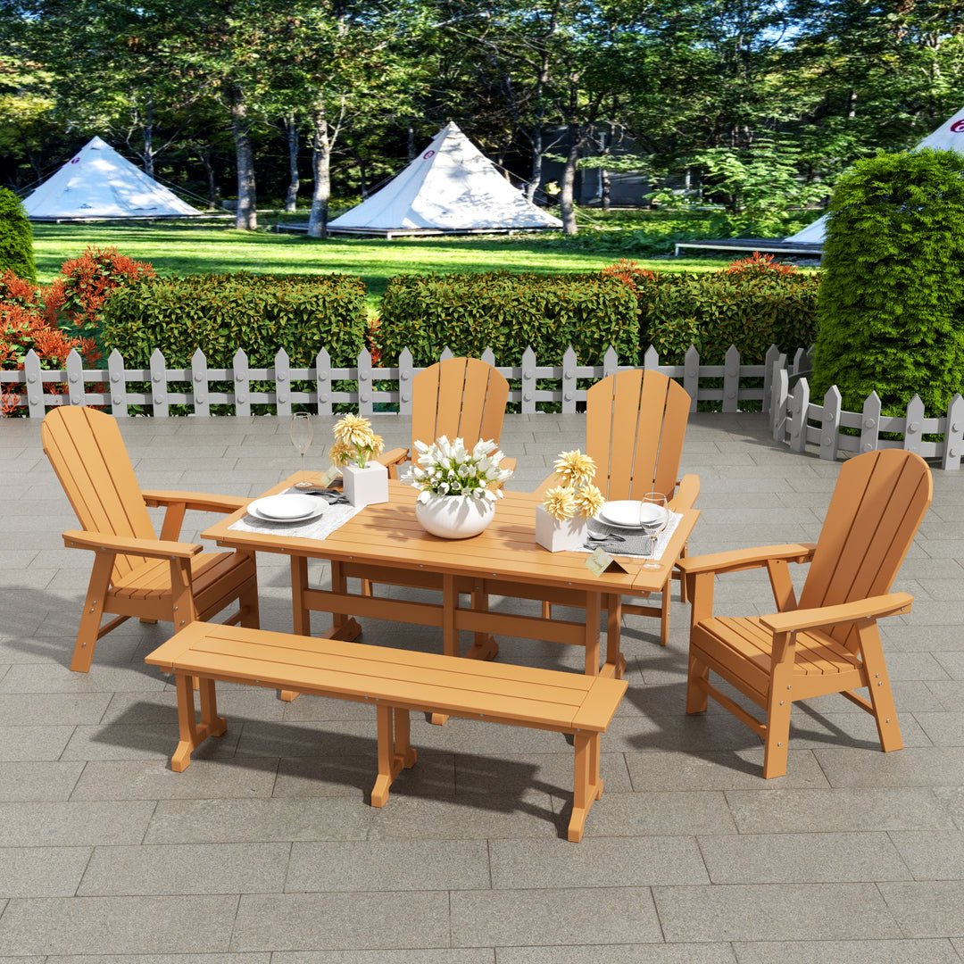 Malibu 6 Piece Outdoor Patio Dining Table and Armchair Dining Bench Set