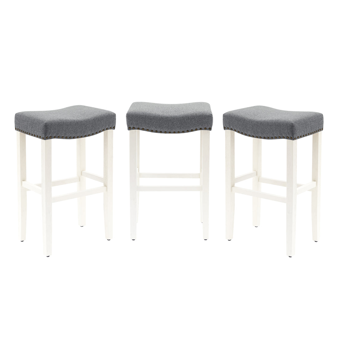 Lenox 29" Upholstered Saddle Seat Antique White Bar Stool (Set of 3)