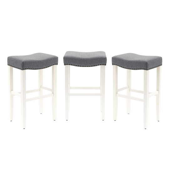 Lenox 29" Upholstered Saddle Seat Antique White Bar Stool (Set of 3)