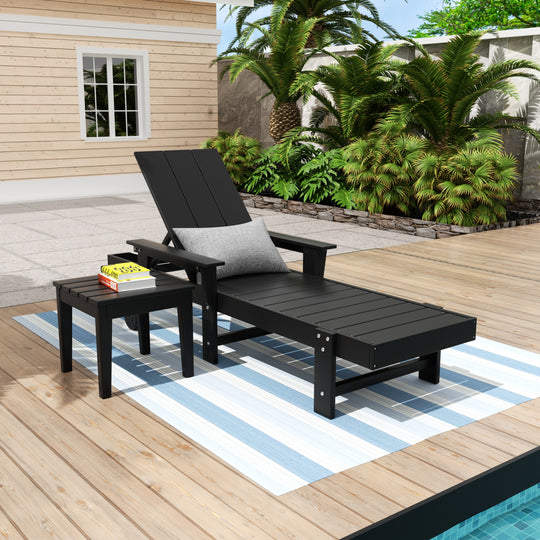 Ashore Modern Reclining Chaise Lounge with Side Table 2-Piece Set