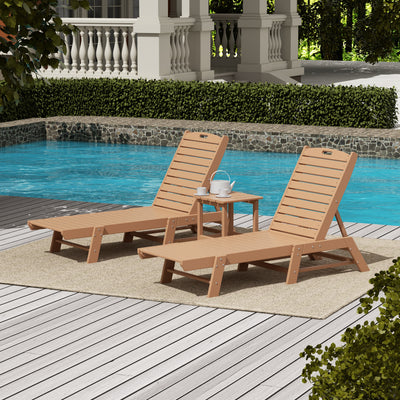 Malibu 3-Piece Poly Reclining Outdoor Patio Chaise Lounge Chair with Side Table Set