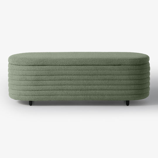 Alexandria 54" Wide Mid-Century Modern Upholstered Teddy Sherpa Tufted Oval Storage Ottoman Bench