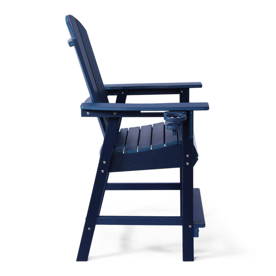 Malibu Outdoor HDPE  Tall Adirondack Counter Height Bar Chair With Cup Holder