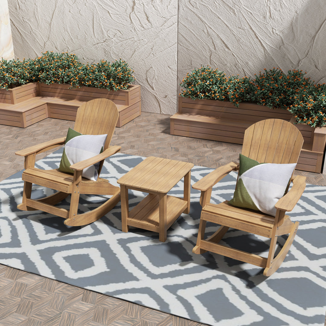 Tuscany HIPS 3-Piece Outdoor Rocking Adirondack Chair With Side Table Set