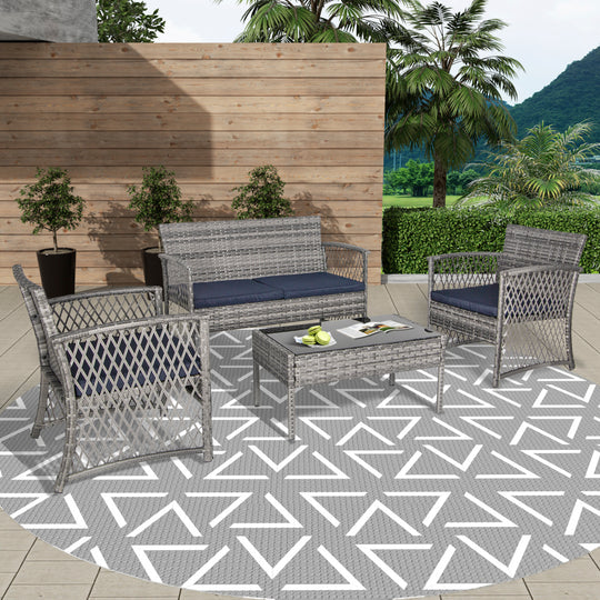 Melvi 4-Piece Outdoor Patio Wicker Conversation Set, Gray