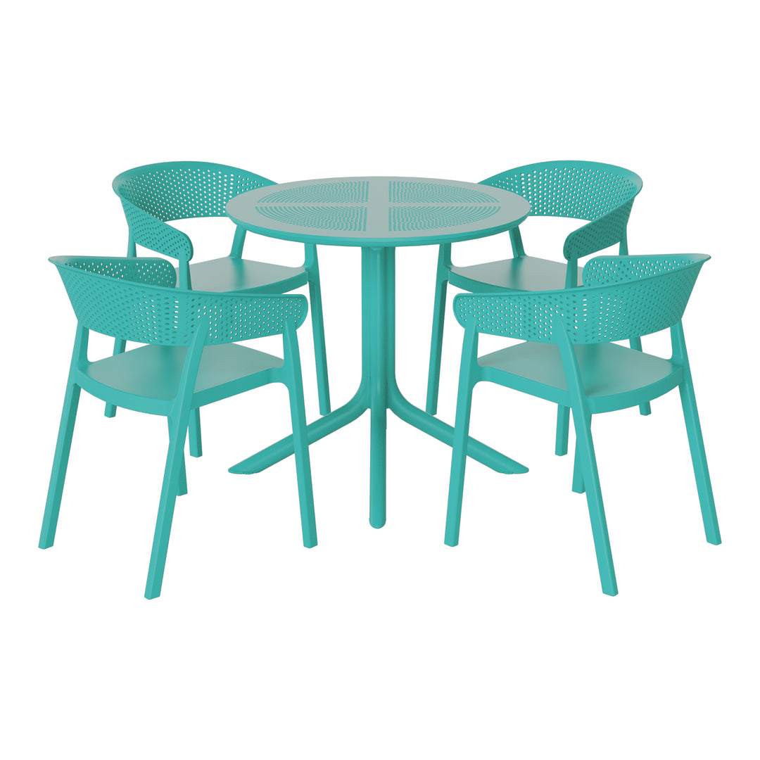 Playa 5-Piece Modern Patio Round Dining Table Set with Stackable Patio Dining Chairs
