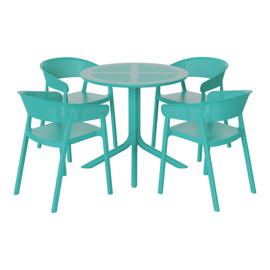 Playa 5-Piece Modern Patio Round Dining Table Set with Stackable Patio Dining Chairs