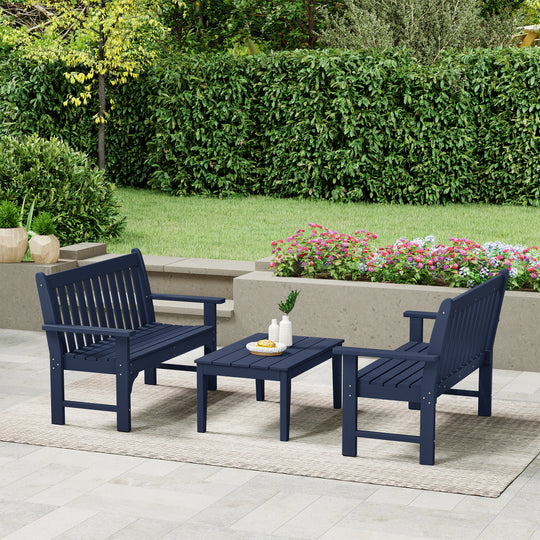 Malibu 3-Piece HDPE Outdoor Patio Furniture Couch and Coffee Table Set