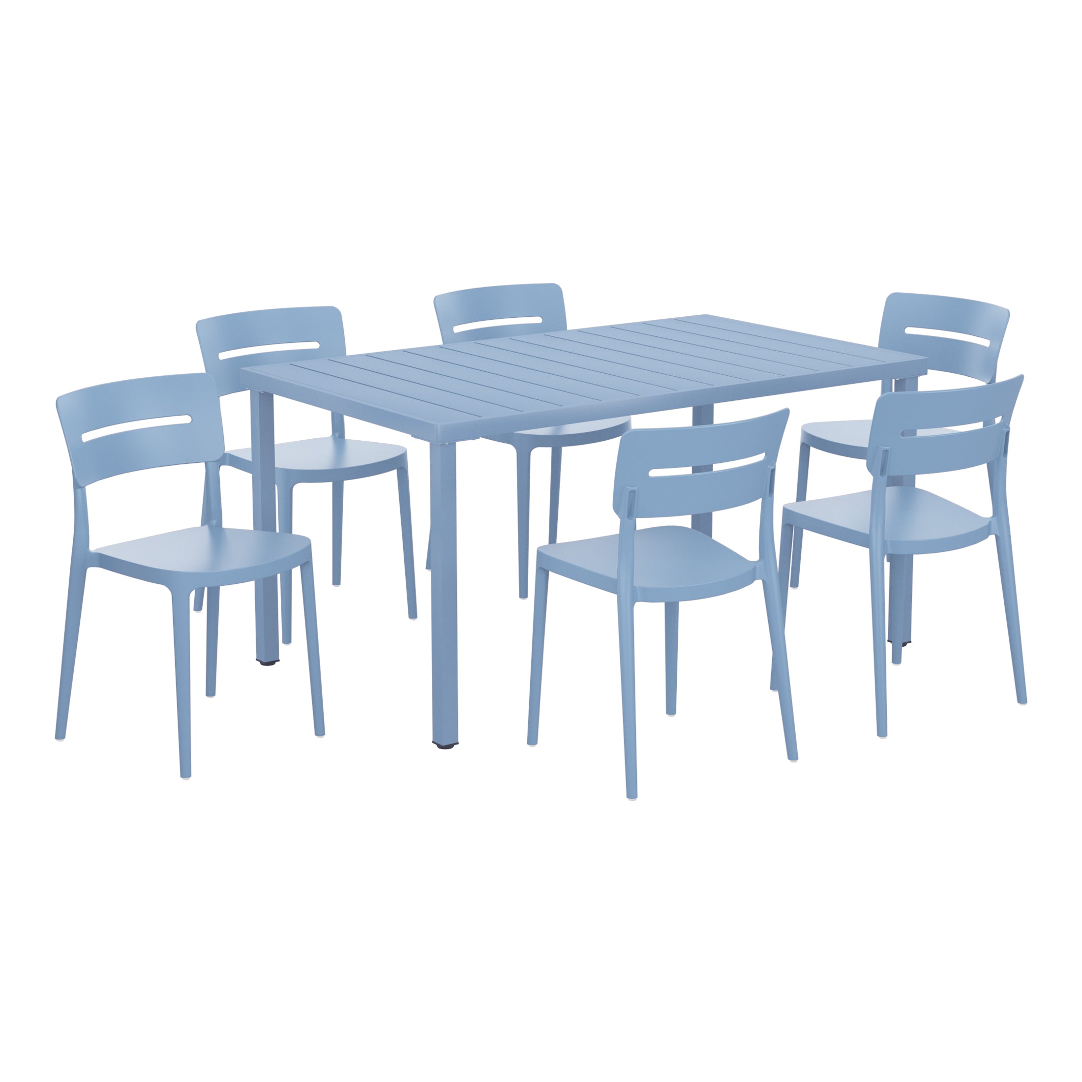 Playa 7-Piece Outdoor Rectangular Metal Patio Dining Table Set With Stackable Patio Chairs