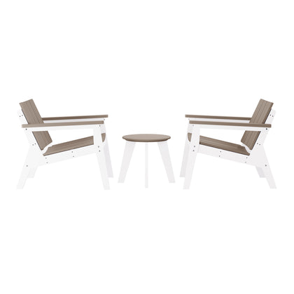 Pacifica 3-Piece Outdoor HDPE Conversation Set with Deep Seating Chairs and Round Side Table