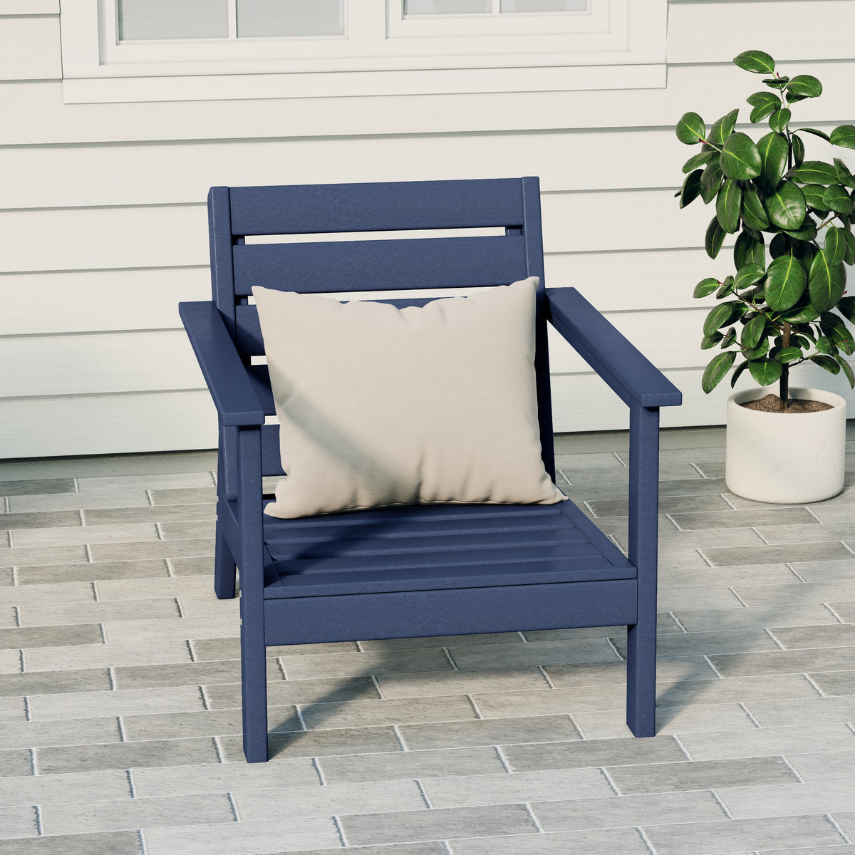 Avalon deep seating armchair in Navy Blue styled outdoors