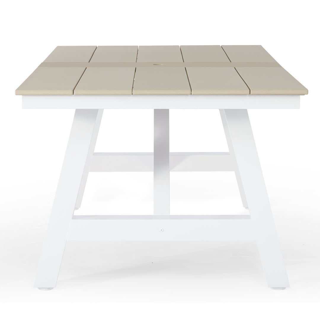 Cape May 72" HDPE Rectangle Outdoor Patio Dining Table With Umbrella Hole and Metal Frame