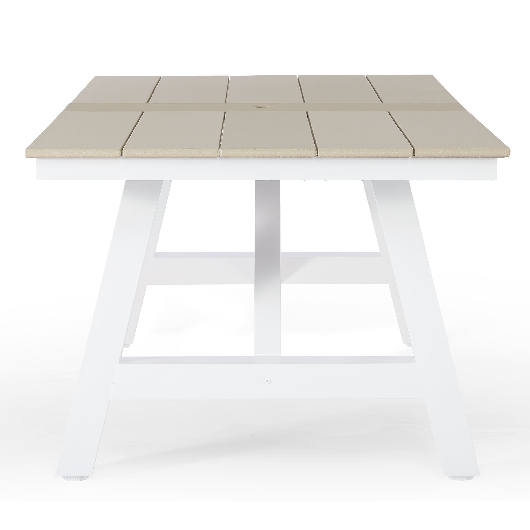 Cape May 72" HDPE Rectangle Outdoor Patio Dining Table With Umbrella Hole and Metal Frame