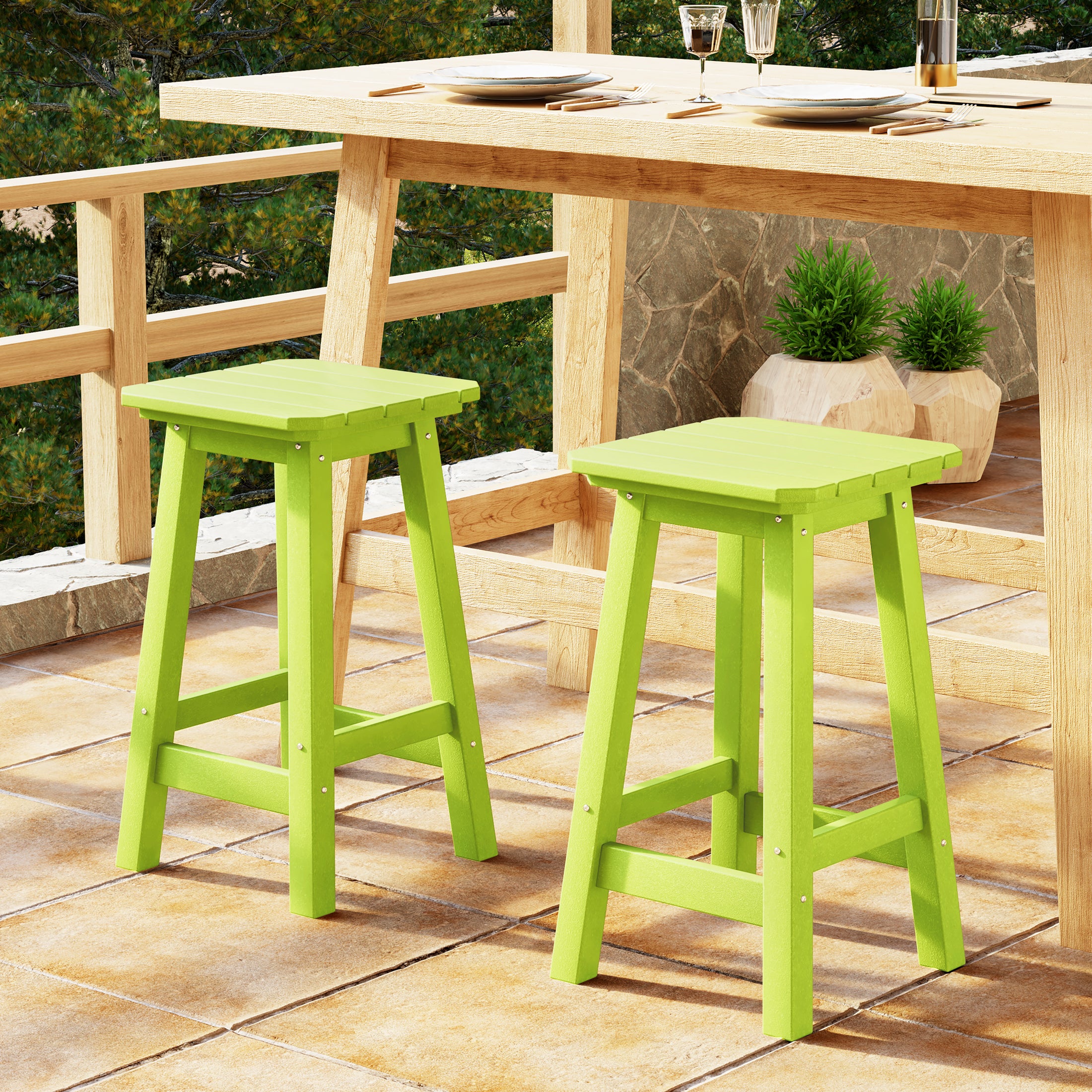 Malibu 24" HDPE Outdoor Patio Counter High Backless Square Bar Stools Set of 2