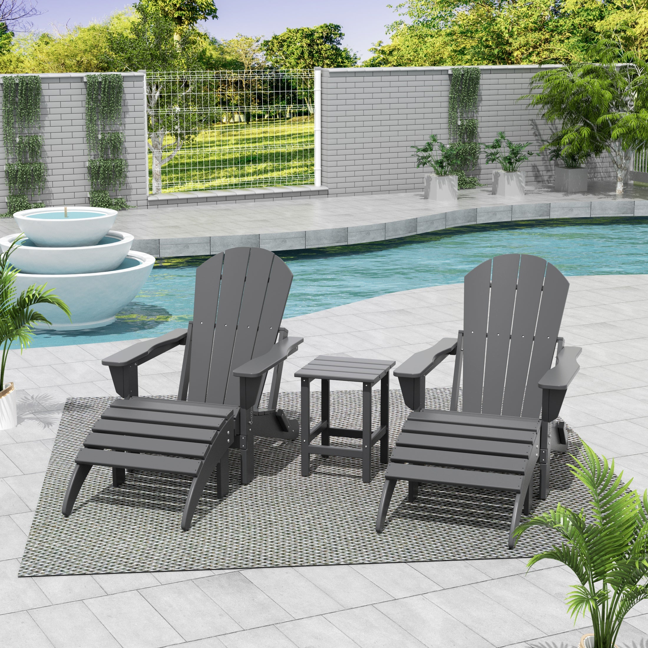 Malibu 5-Piece set classic Adirondack chairs with ottoman and a small coffee table (2 seater)