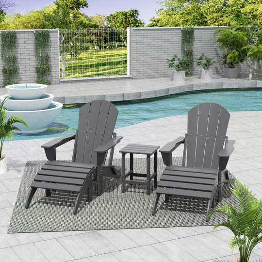 Malibu Westintrends 5-Piece set classic Adirondack chairs with ottoman and a small coffee table (2 seater)