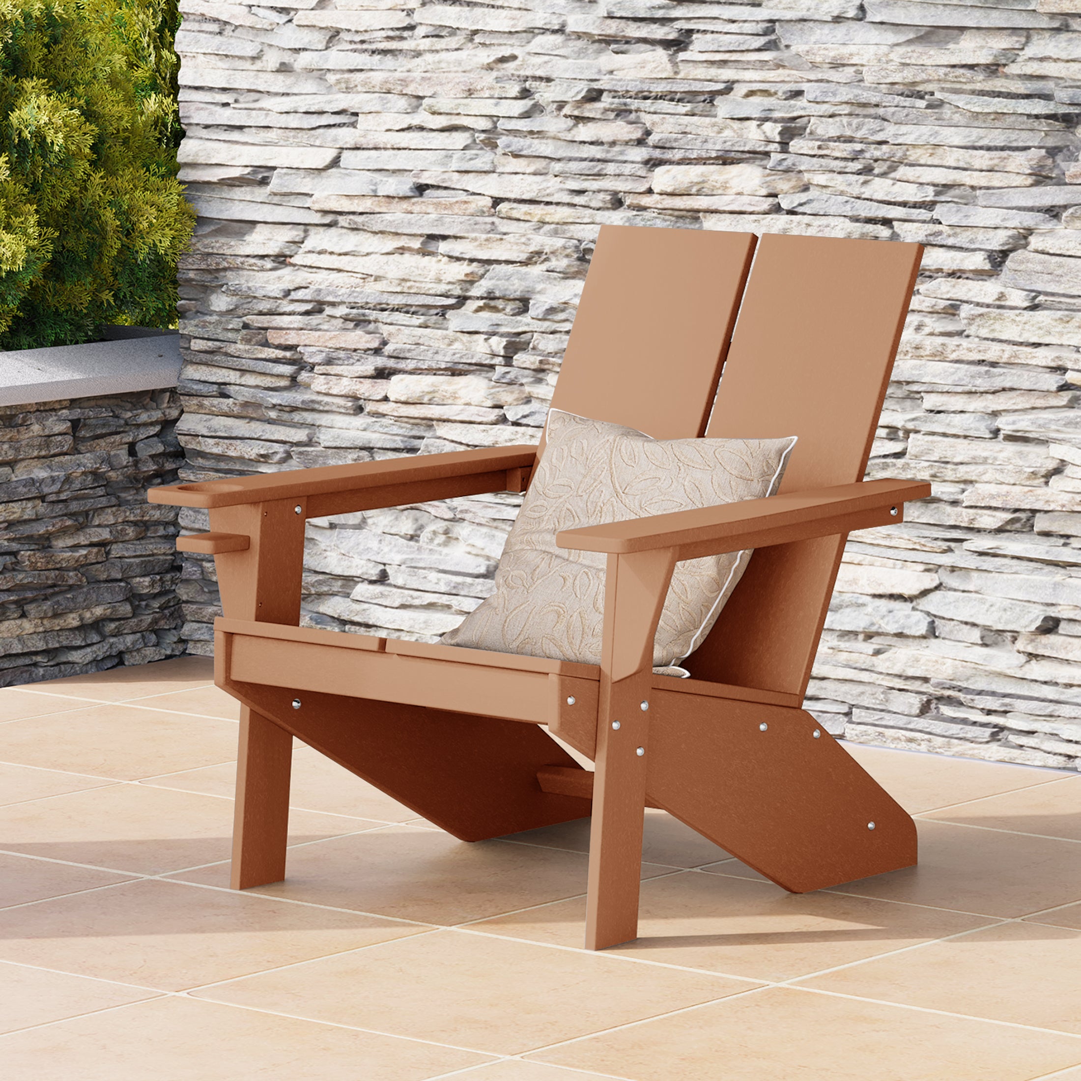 Riviera Outdoor HDPE Modern Adirondack Chair with Cup Holder