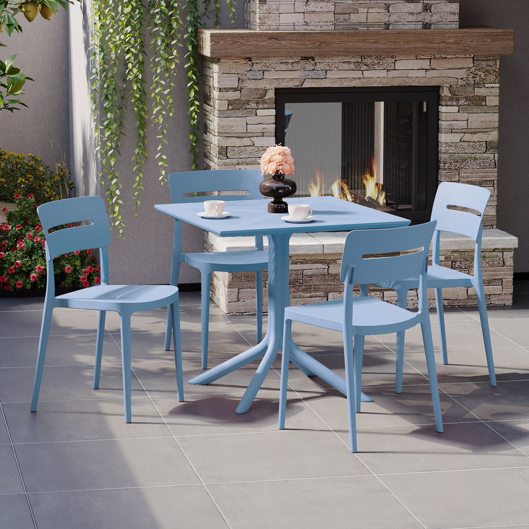 Playa Modern 5-Piece Resin Patio Dining Table Set with Stackable Patio Dining Chairs