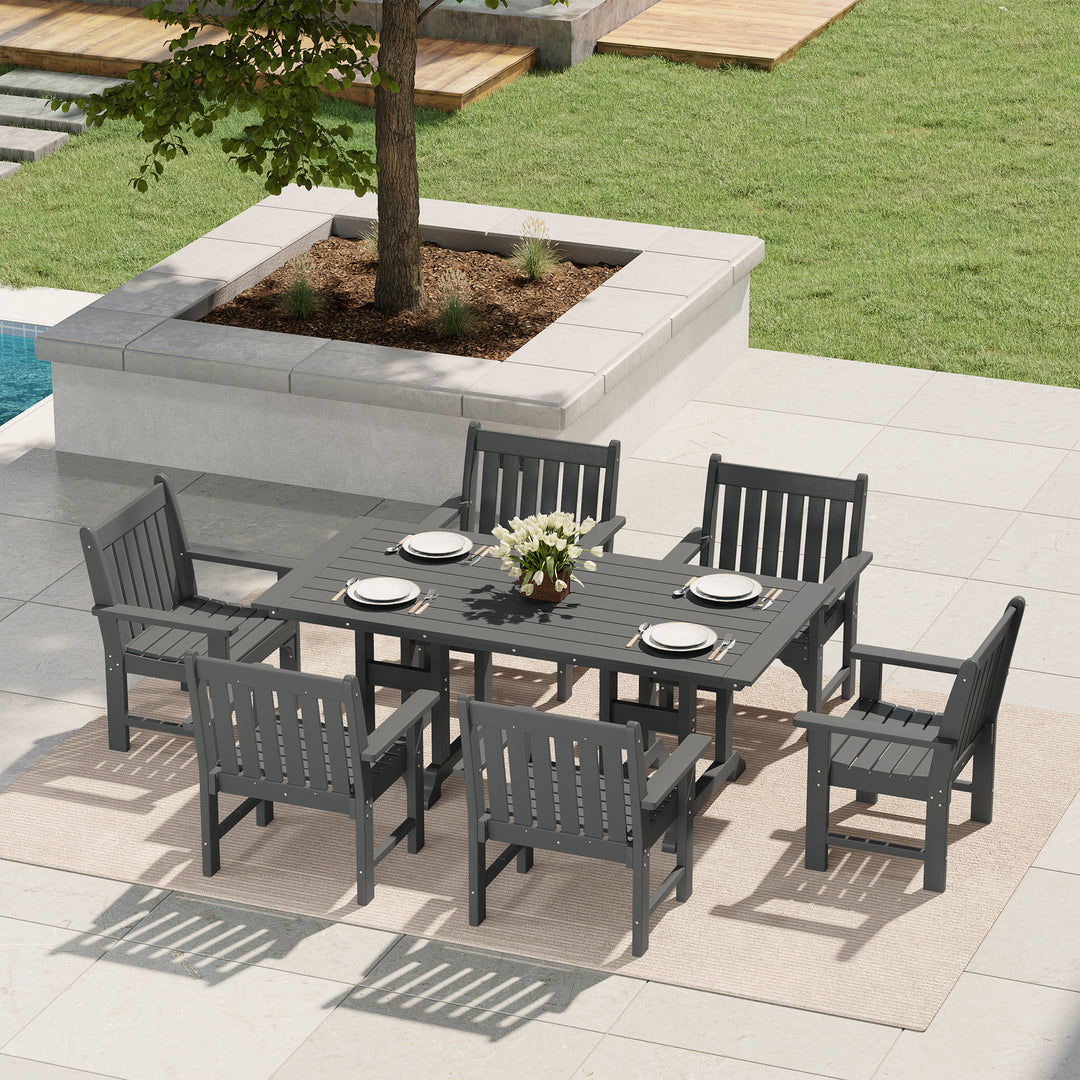 Malibu 7-Piece HDPE Outdoor Dining Patio Table and Chairs Set
