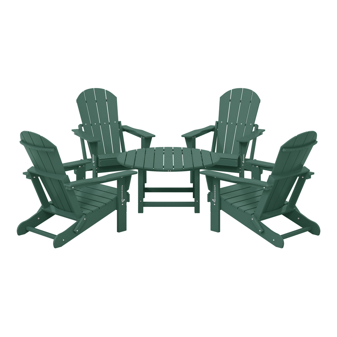 Malibu 5-Piece HDPE Folding Adirondack Chair Outdoor Patio Conversation Set