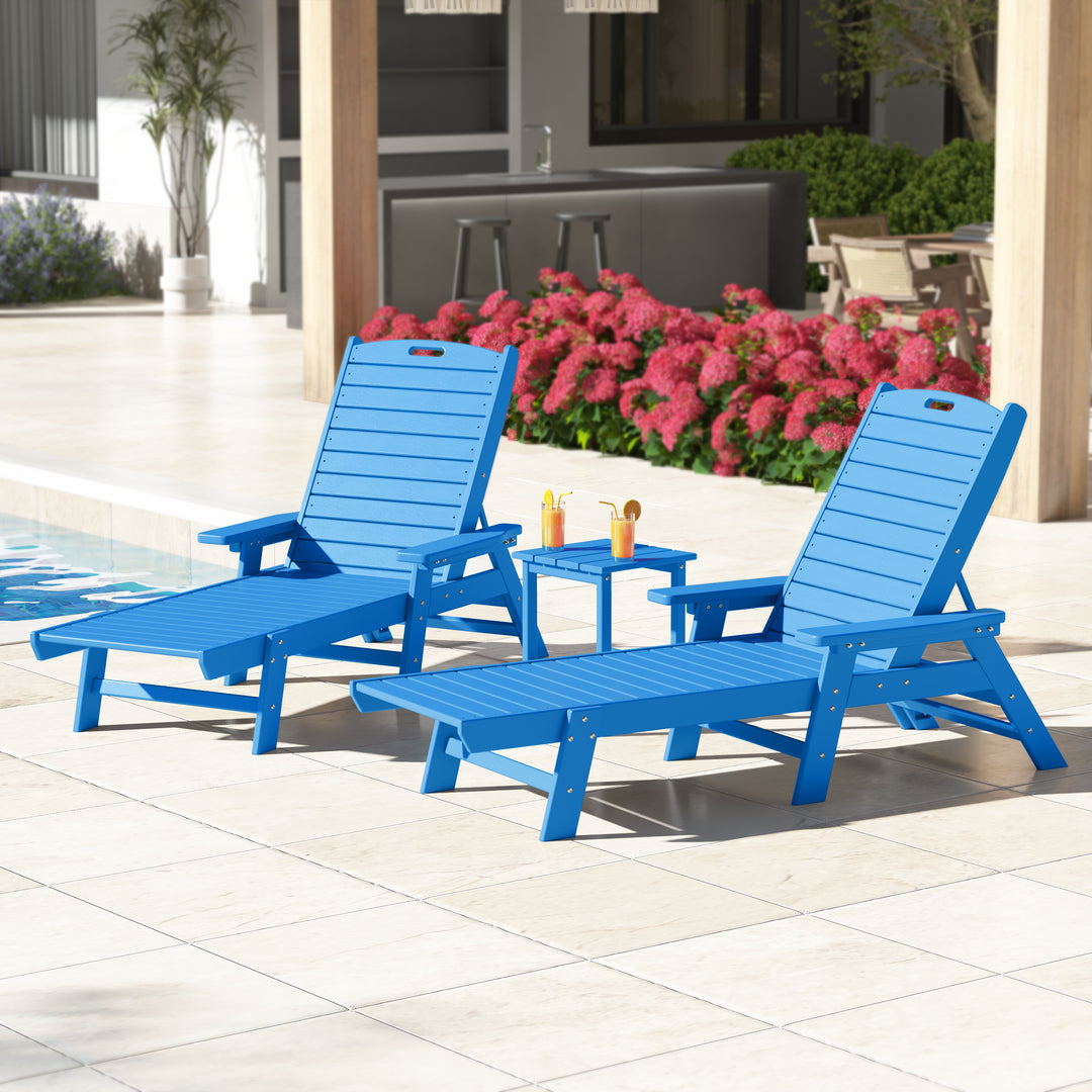 Malibu Poly Reclining Chaise Lounge Set With Table