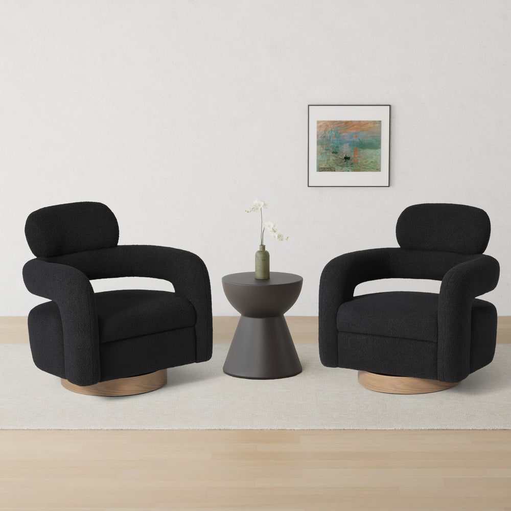 Alexandria Mid-Century Modern Sherpa Swivel Barrel Accent Chair (Set of 2)