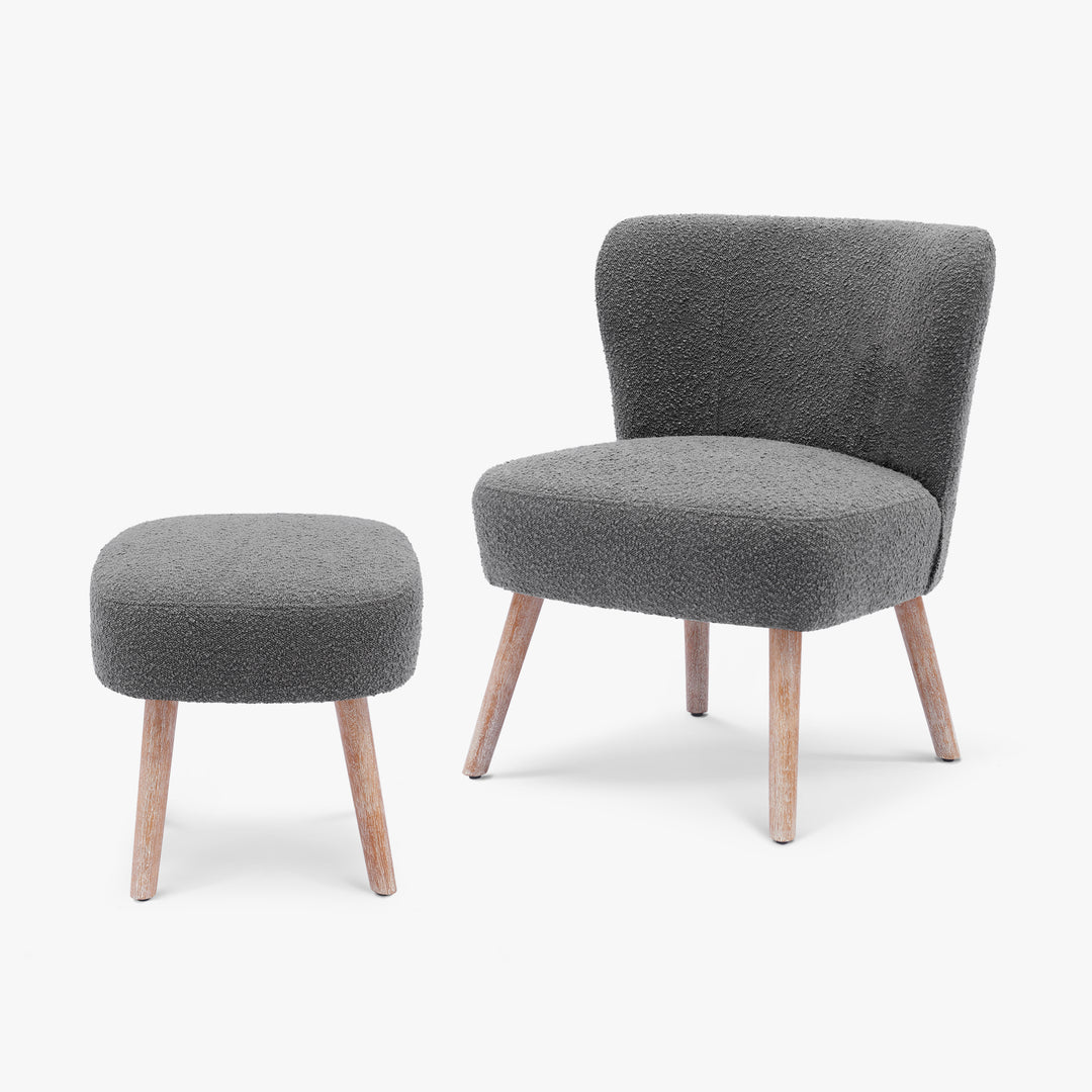Genevieve Mid-Century Boucle Accent Chair with Ottoman Foot Stool Set