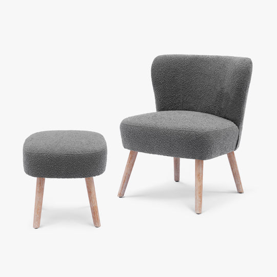 Genevieve Mid-Century Boucle Accent Chair with Ottoman Foot Stool Set