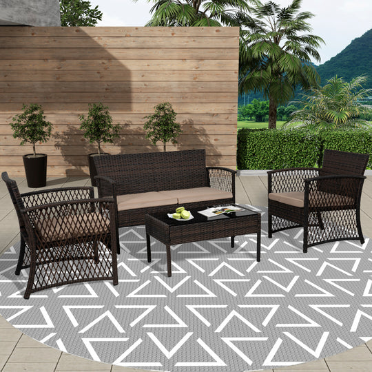 Melvi 4-Piece Outdoor Patio Wicker Conversation Set, Coffee