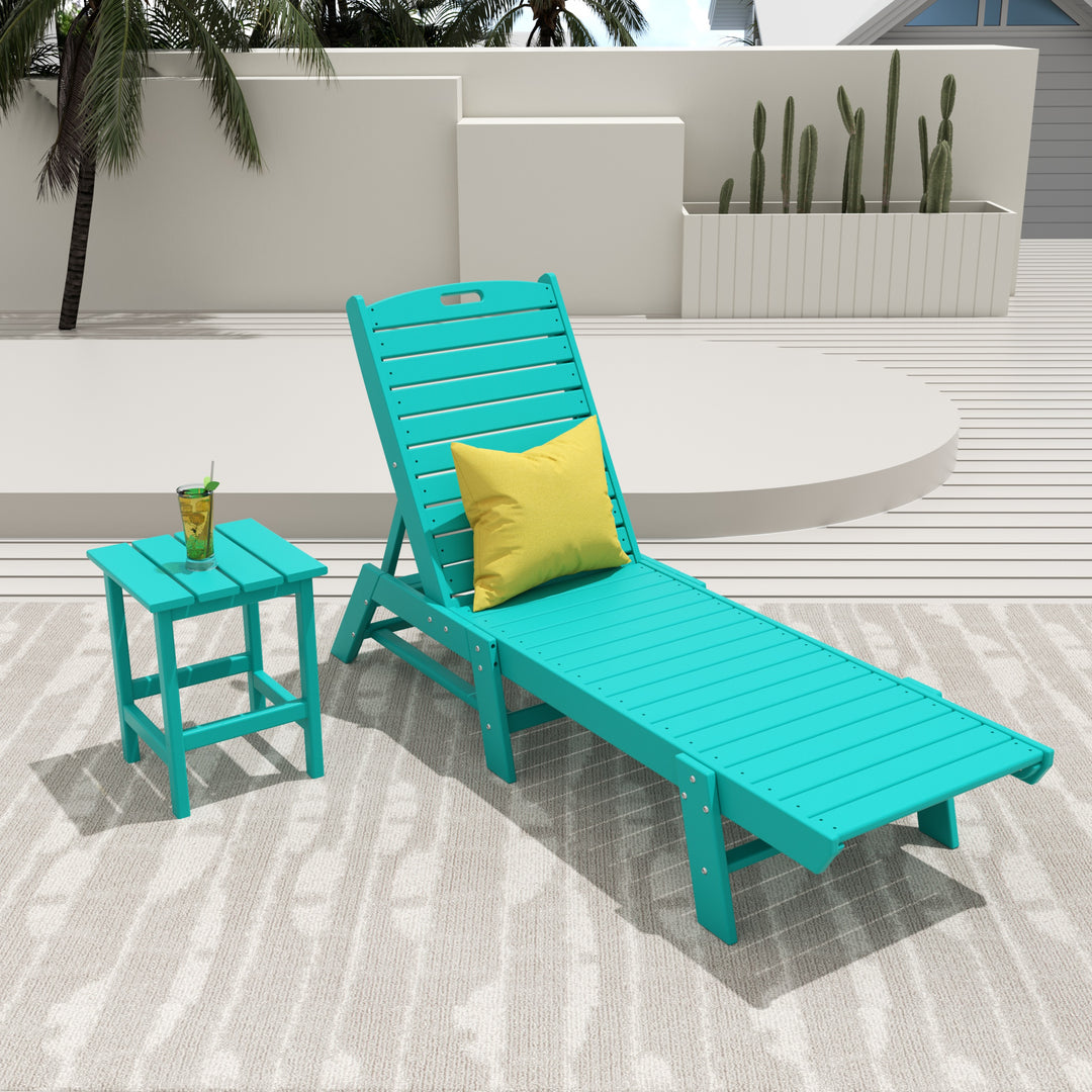 Malibu 2-Piece Poly Reclining Outdoor Patio Chaise Lounge Chair with Side Table Set