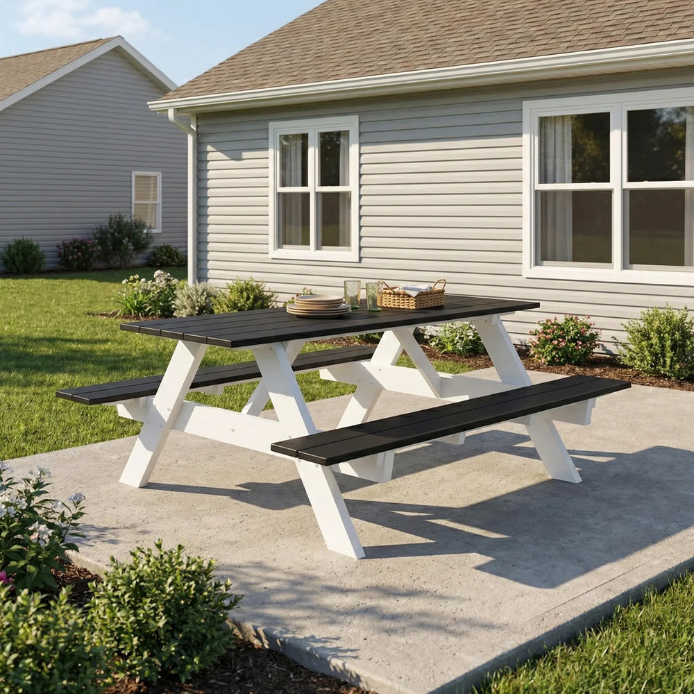 Greenville Outdoor 70" HDPE Plastic Picnic Table Bench With Umbrella Hole