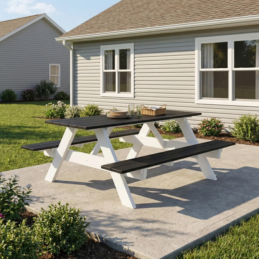 Greenville Outdoor 70" HDPE Plastic Picnic Table Bench With Umbrella Hole
