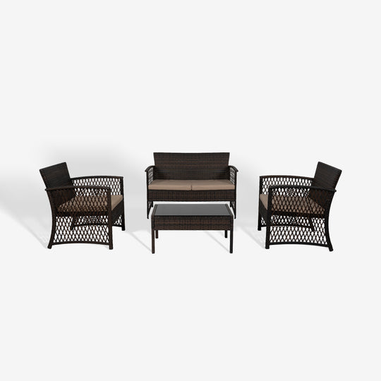 Melvi 4-Piece Outdoor Patio Wicker Conversation Set, Coffee