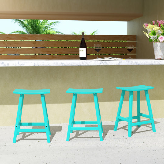 Malibu 24" HDPE Outdoor Patio Counter Height Bar Stools (Set of 3)