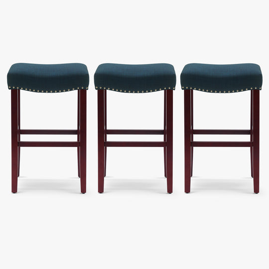 Lenox 29" Upholstered Saddle Seat Cherry Bar Stools (Set of 3)