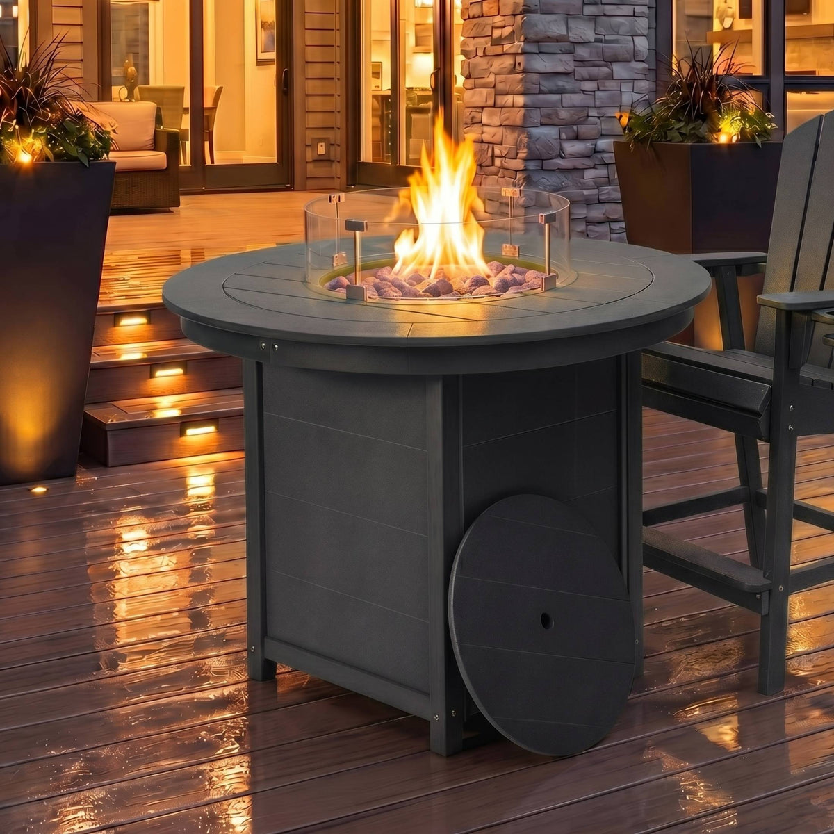 Helios 47" Modern Outdoor Patio Propane Round Counter Height Fire Pit Table