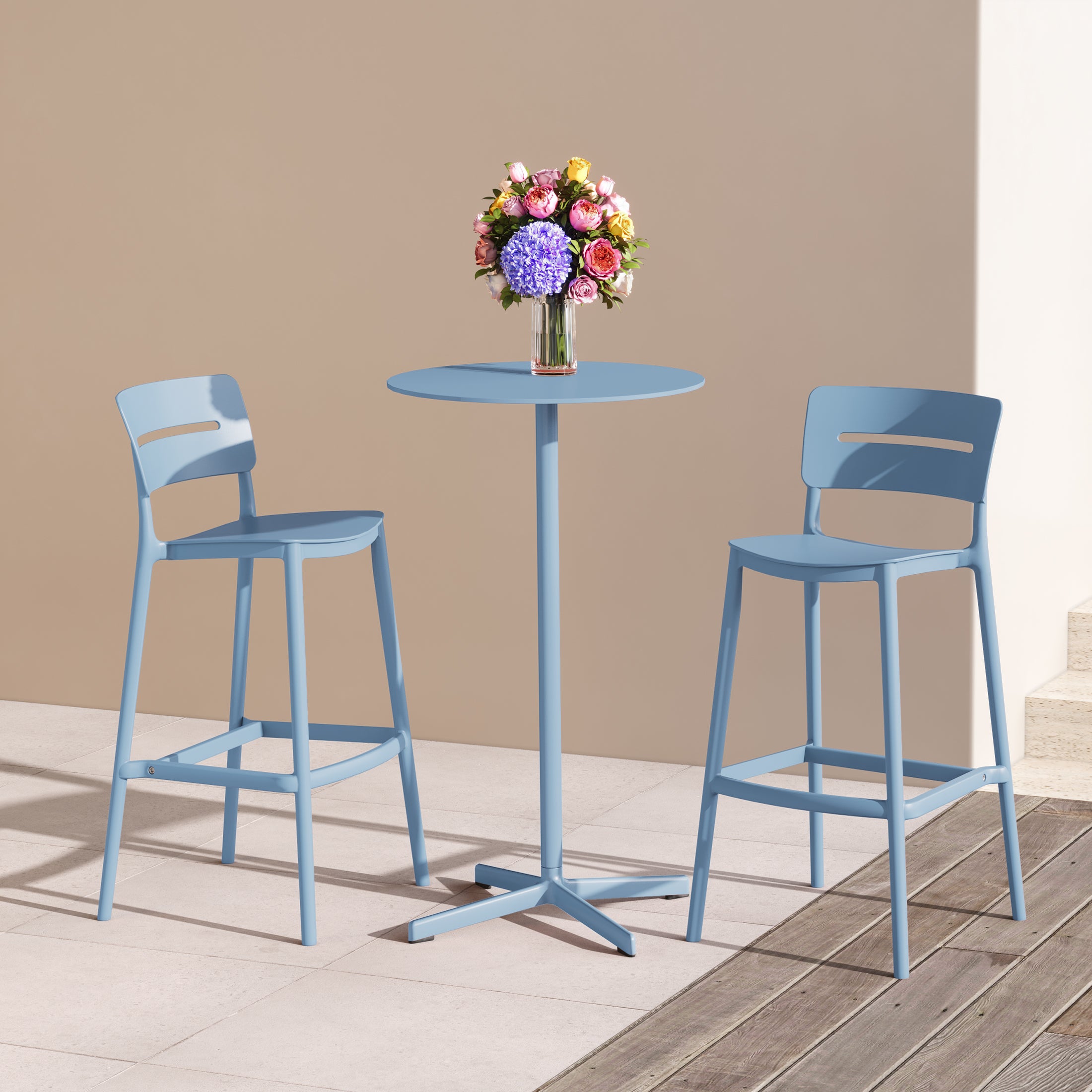 Playa Stackable Polypropylene Resin Plastic Outdoor Patio Bar Stools (Set of 2)