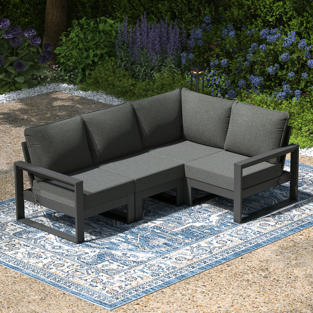 Montara Outdoor 4-Piece HDPE L-Shaped Modular Patio Sofa Furniture Set