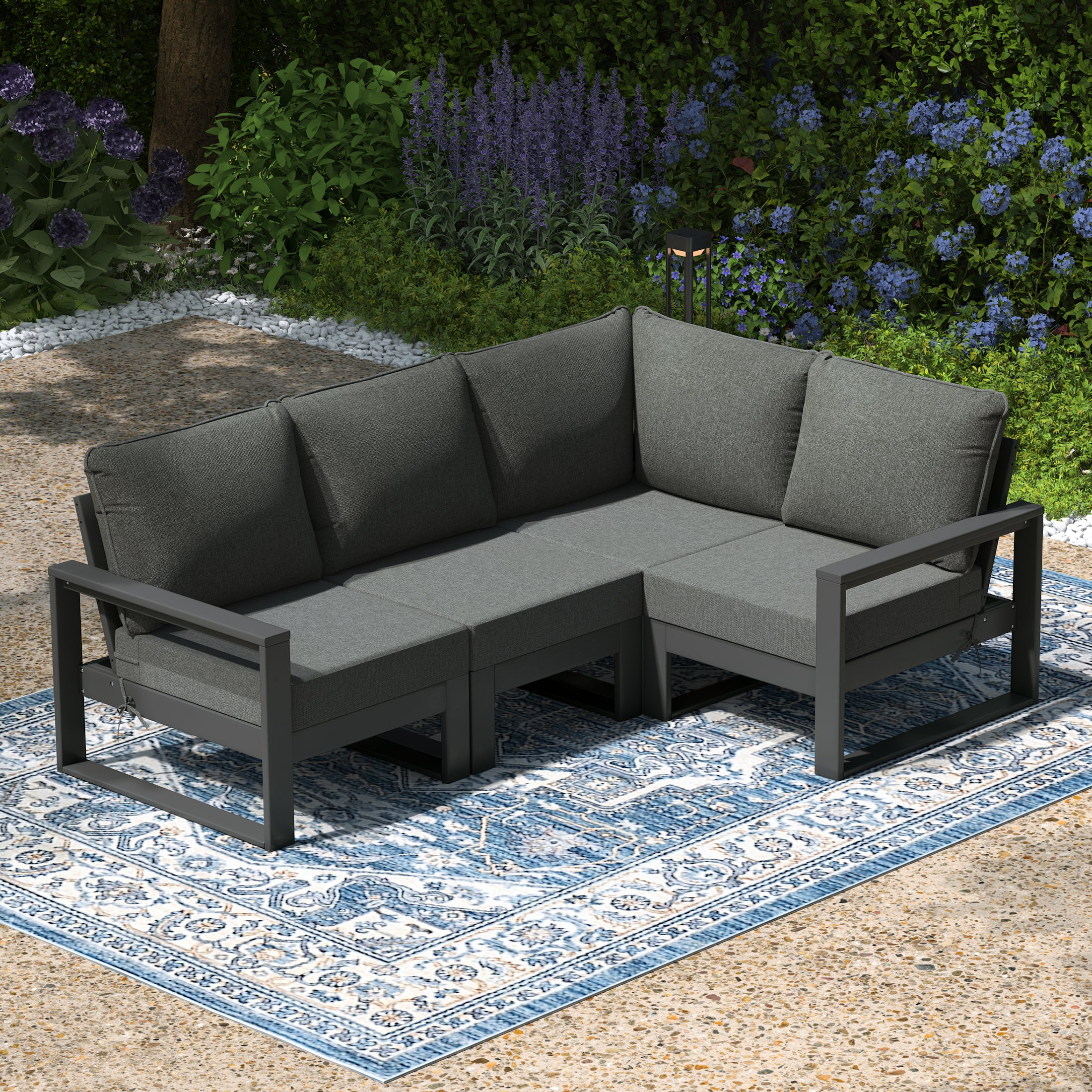 Montara Outdoor 4-Piece HDPE L-Shaped Modular Patio Sofa Furniture Set