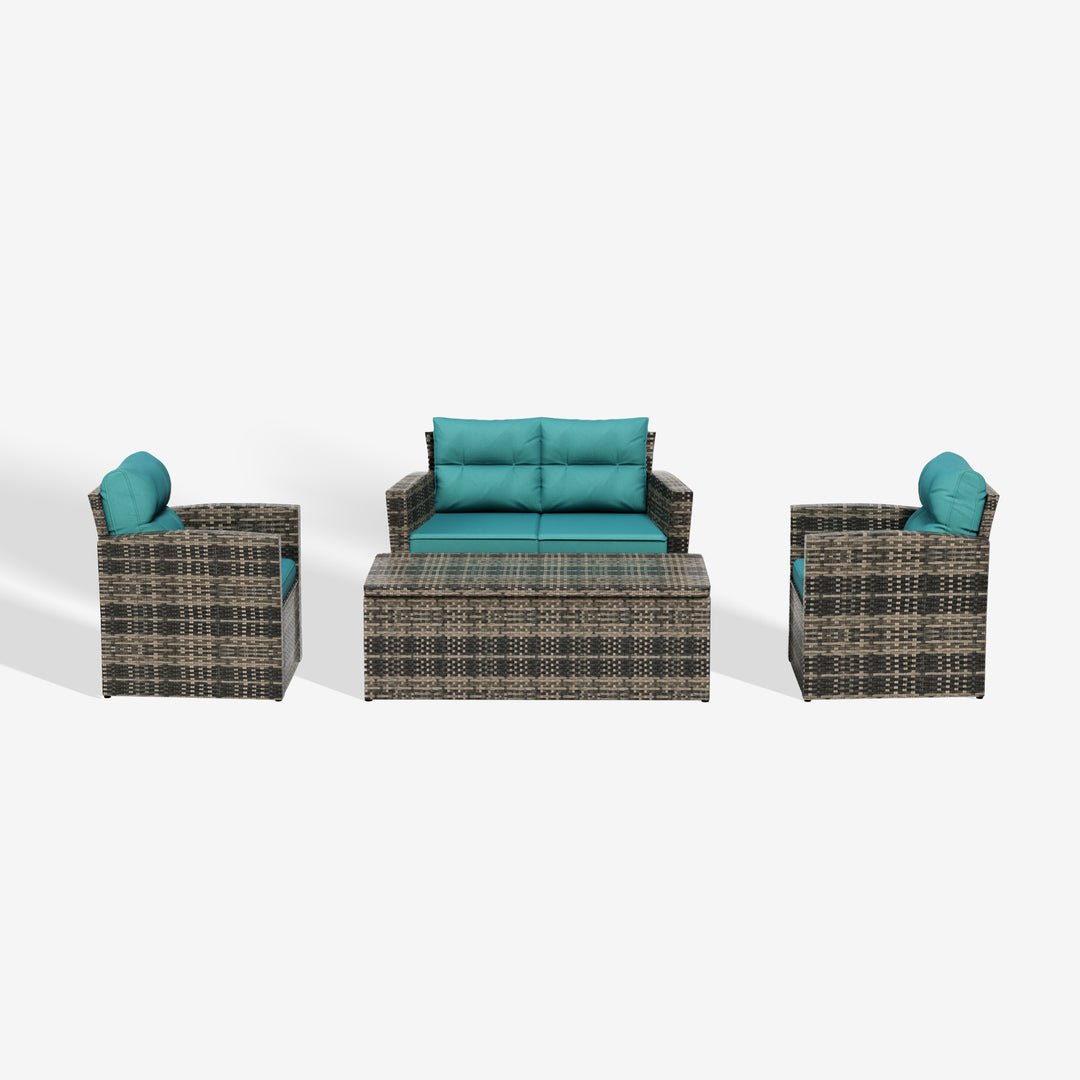Helio 4-Piece PE Rattan Wicker Conversation Sofa Set with Cushions