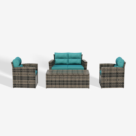 Helio 4-Piece PE Rattan Wicker Conversation Sofa Set with Cushions