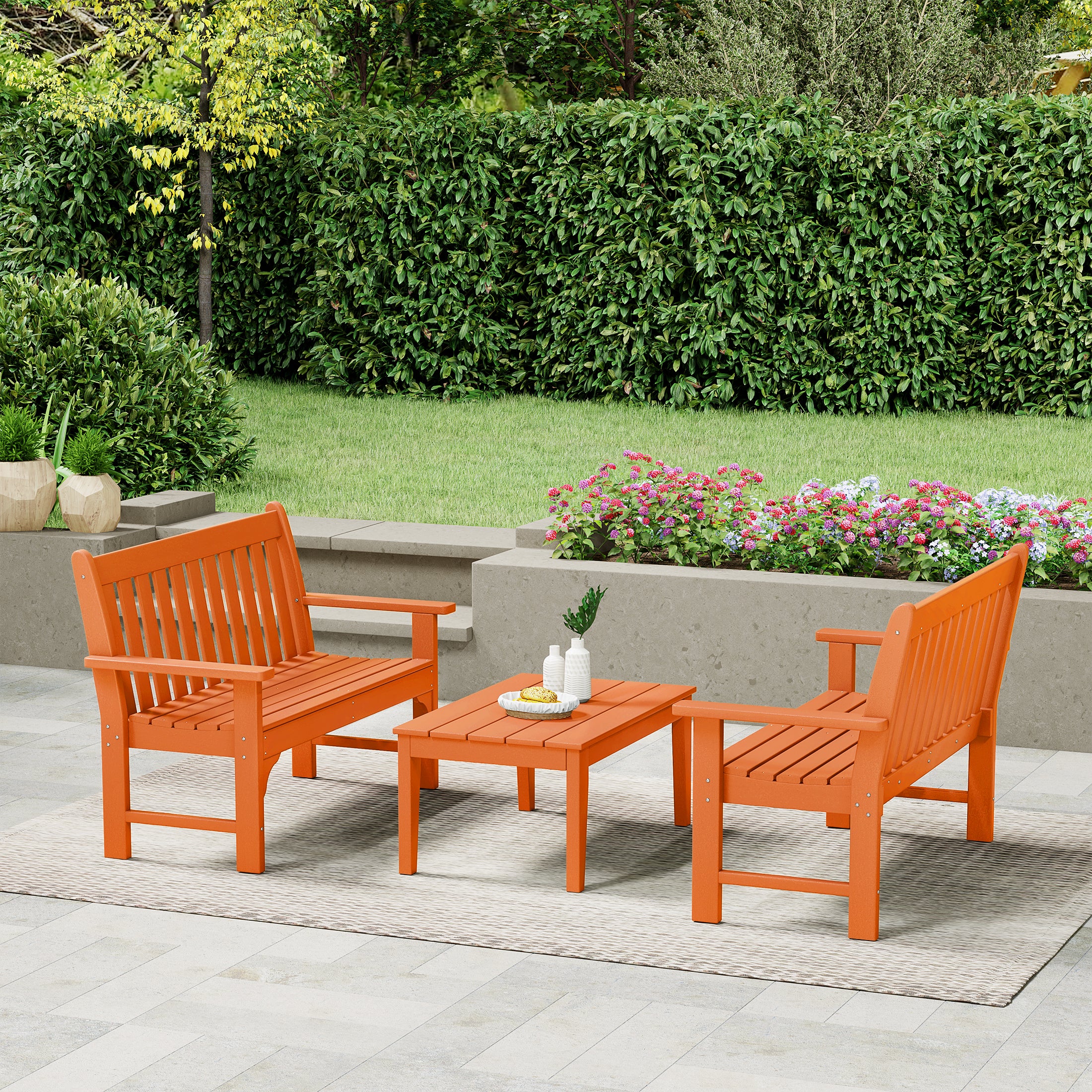 Malibu 3-Piece HDPE Outdoor Patio Furniture Couch and Coffee Table Set