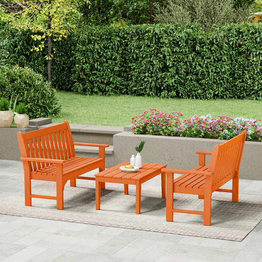 Malibu 3-Piece HDPE Outdoor Patio Furniture Couch and Coffee Table Set