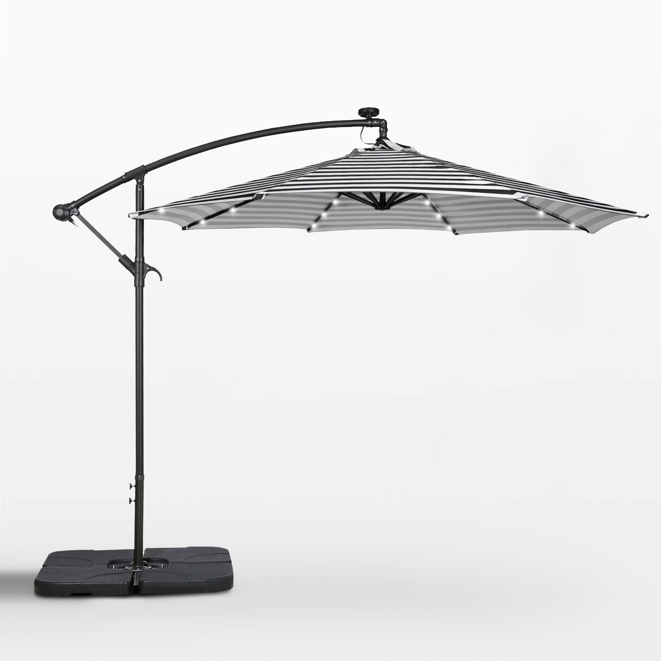 WestinTrends 10 ft Outdoor Patio Solar LED Cantilever Umbrella with Base Weights, Dark Green