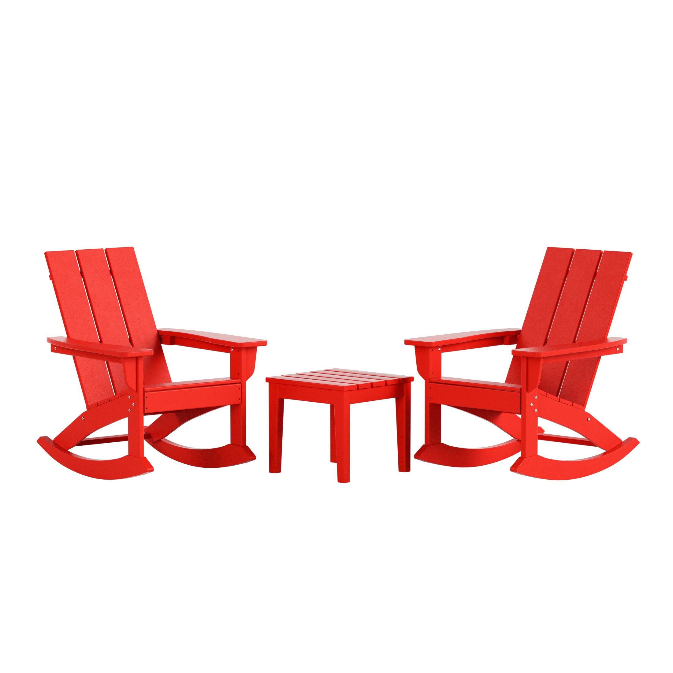 Ashore Modern Rocking Poly Adirondack Chair With Side Table 3-Piece Set